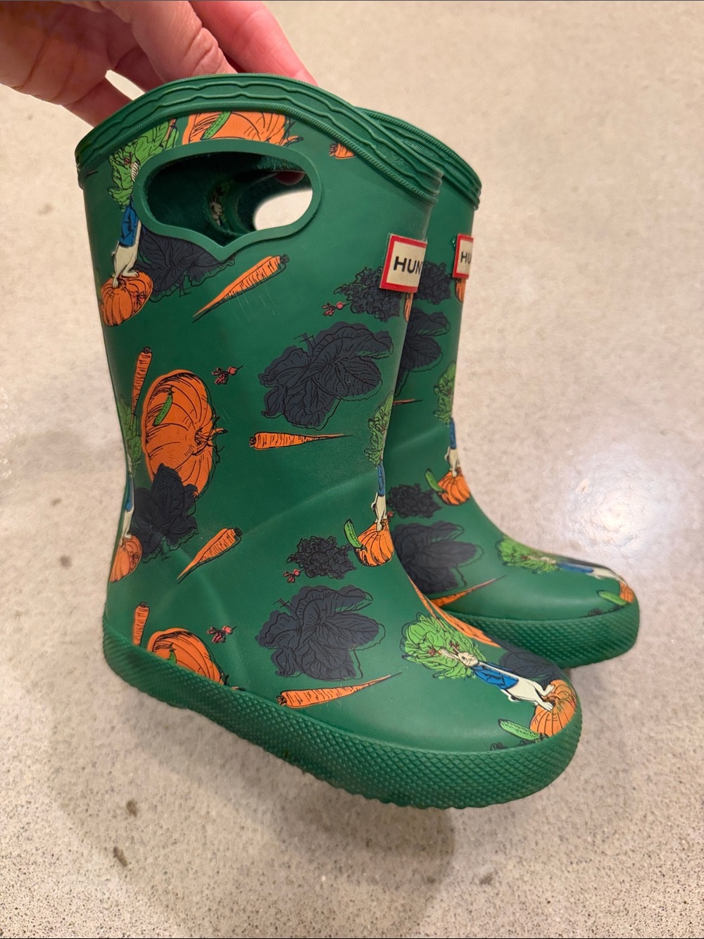 Hunter Green Kids Rain Boots with Peter Rabbit Print - Picture 2 of 4